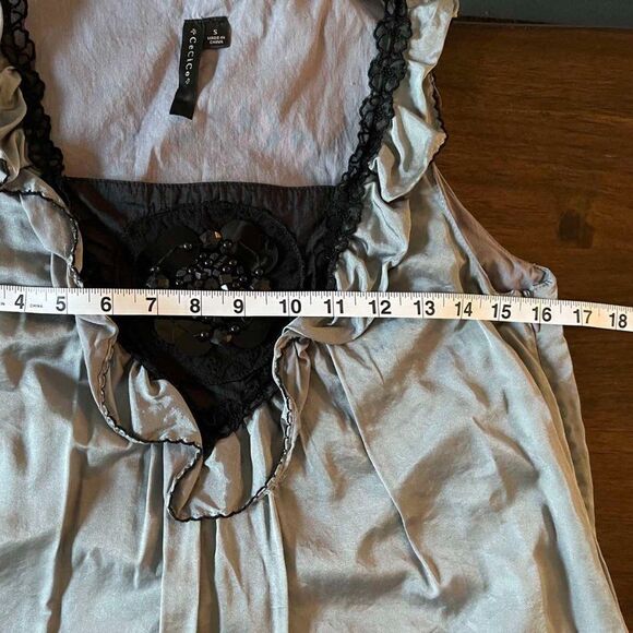 Cecico silk gray A-line sundress with black decoration size S - Picture 10 of 10